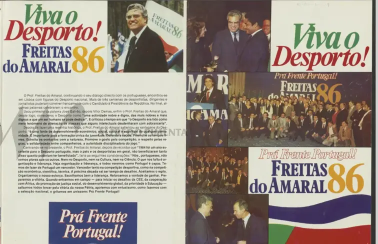 Folheto de apoio de figuras do desporto a Freitas do Amaral, incluindo Eusébio